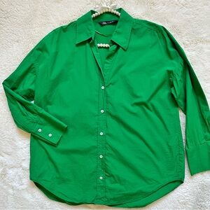 Zara Oversized Poplin Green Shirt S